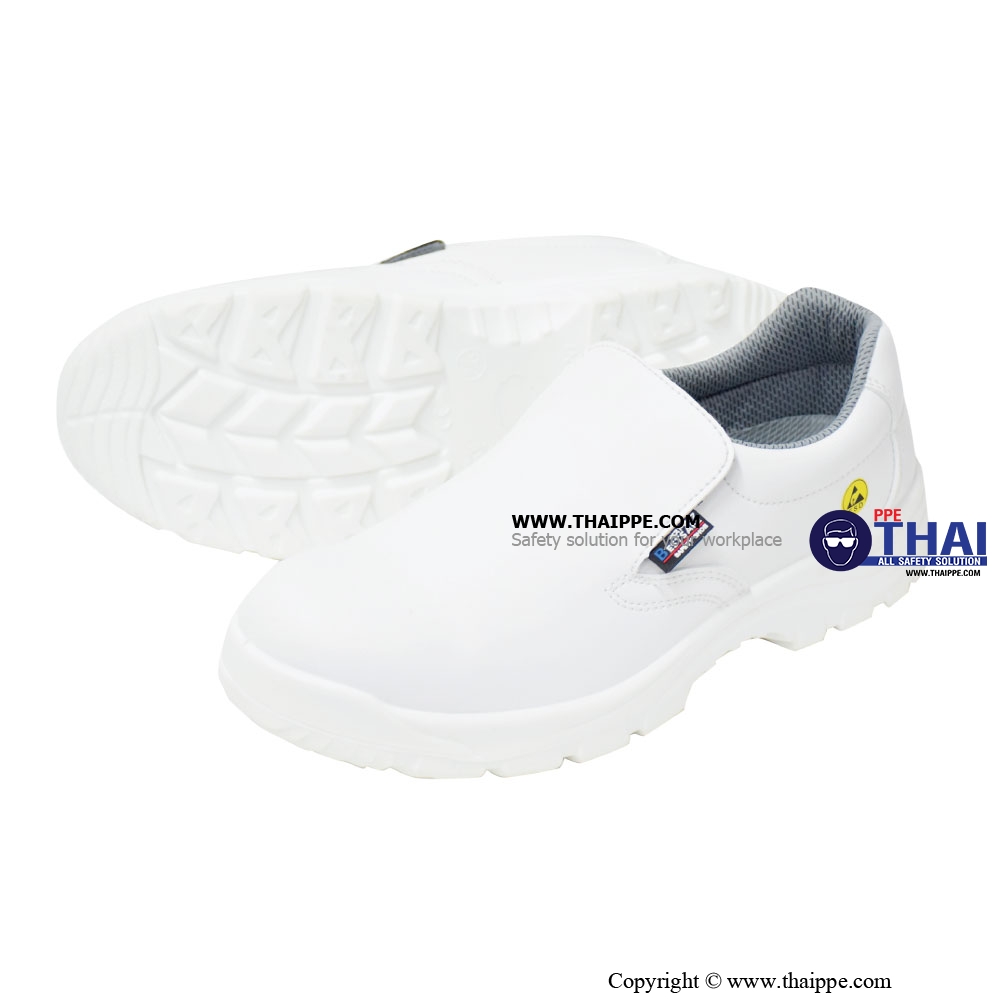 ELASTIC- A White [S2] รองเท้านิรภัยหุ้มส้น สีขาว พื้น PU หัวเหล็ก ยี่ห้อ BESTSAFE 