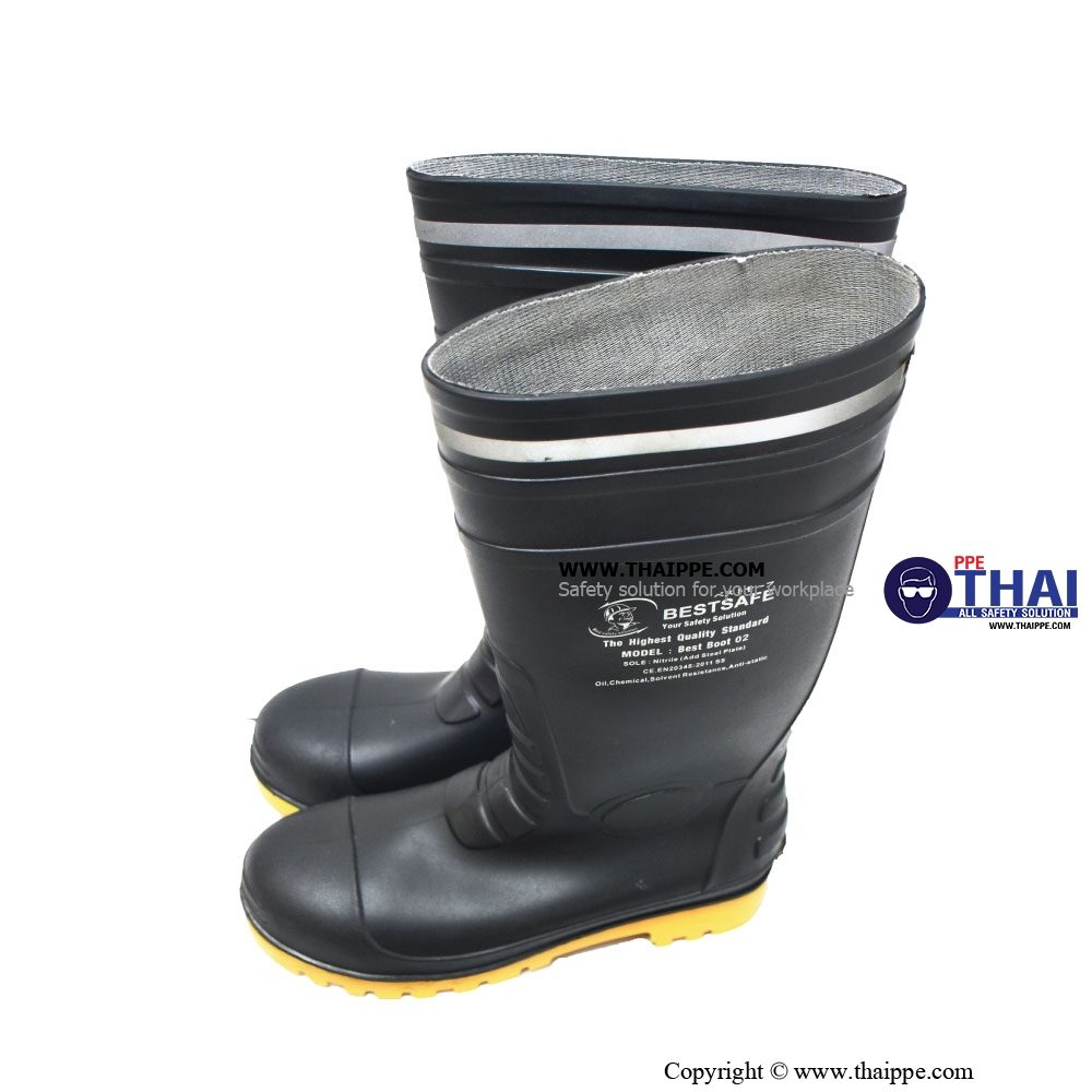 B-02 PVC BOOT รองเท้าบู๊ทยางนิรภัยหัวเหล็ก พื้นเหล็ก ยี่ห้อ BESTSAFE