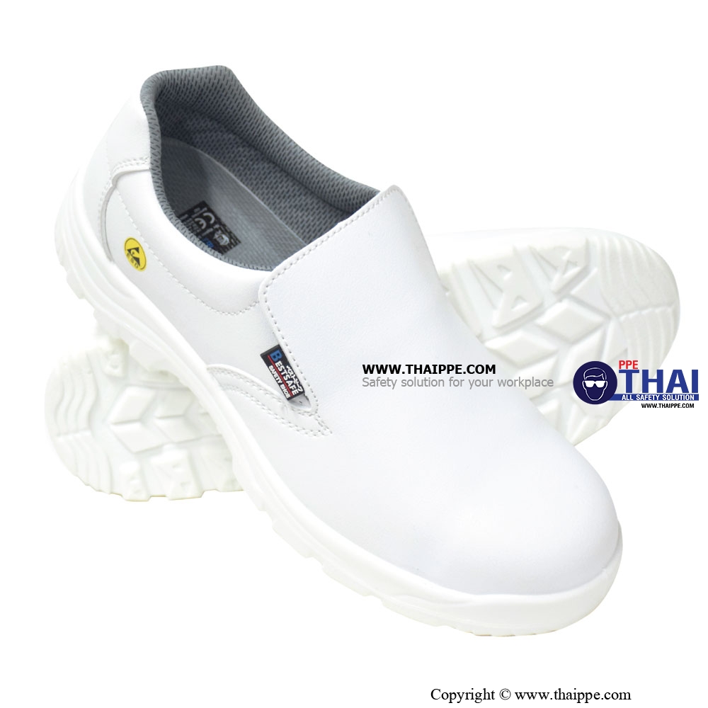 ELASITC- A White [S2] รองเท้านิรภัยหุ้มส้น สีขาว พื้น PU หัวเหล็ก ยี่ห้อ BESTSAFE 
