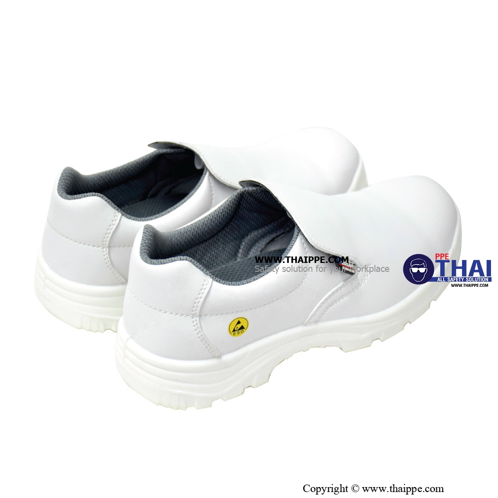 ELASITC- A White [S2] รองเท้านิรภัยหุ้มส้น สีขาว พื้น PU หัวเหล็ก ยี่ห้อ BESTSAFE 