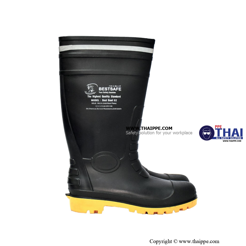 B-02 PVC BOOT รองเท้าบู๊ทยางนิรภัยหัวเหล็ก พื้นเหล็ก ยี่ห้อ BESTSAFE