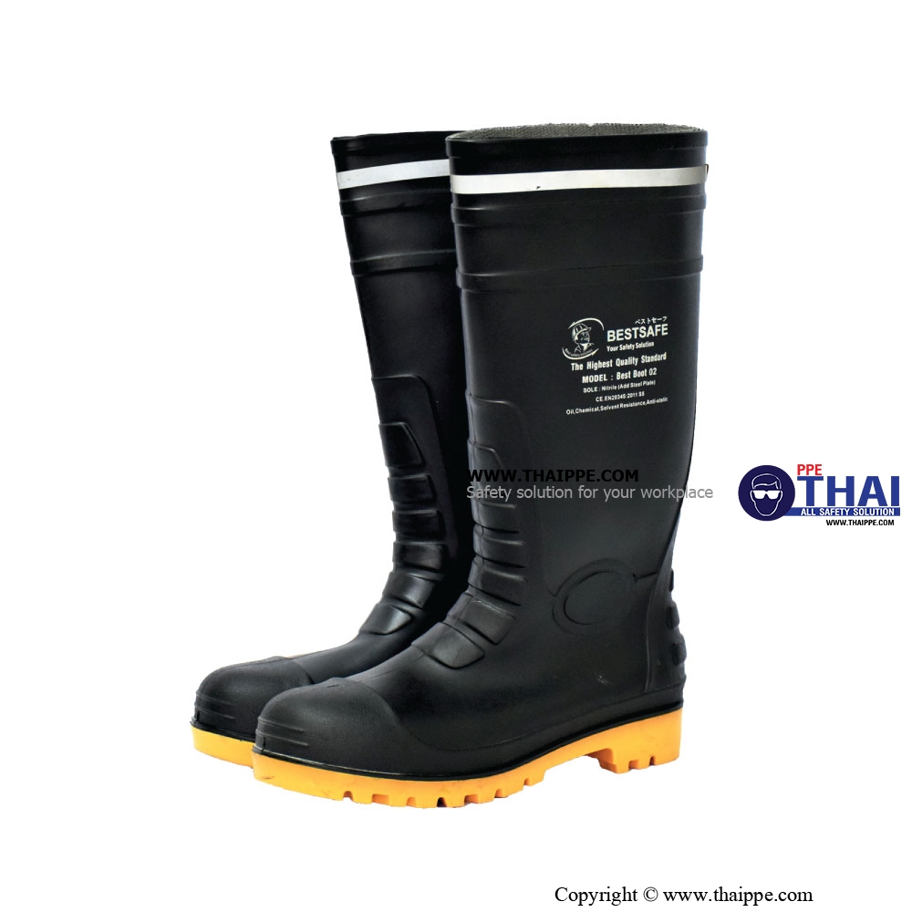 B-02 PVC BOOT รองเท้าบู๊ทยางนิรภัยหัวเหล็ก พื้นเหล็ก ยี่ห้อ BESTSAFE