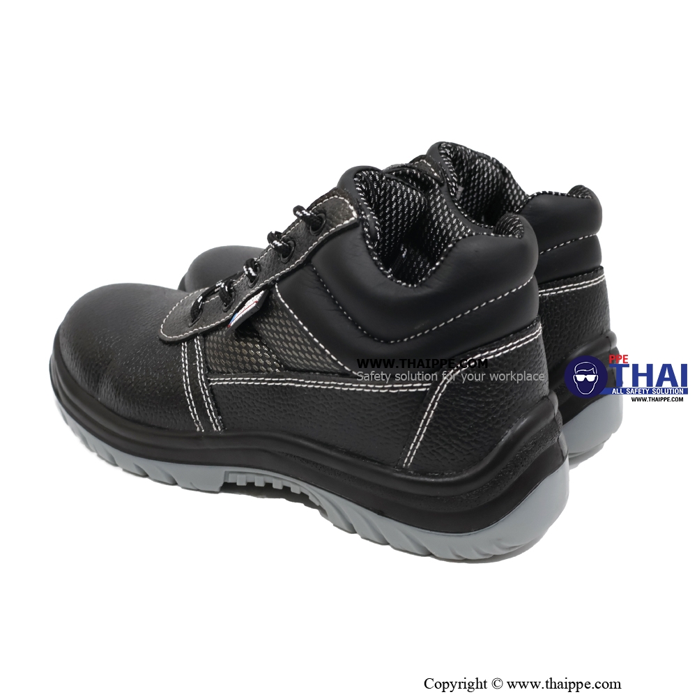 T02-TEXAS (6340A) #BESTSAFE รองเท้านิรภัยแบบหุ้มข้อ  หนังวัวอัดลายกันน้ำ สีดำ พื้น PU injection, หัวเหล็ก 200 J กันทะลุเสริมแผ่นเหล็ก S3 SRC ยี่ห้อ BESTSAFE