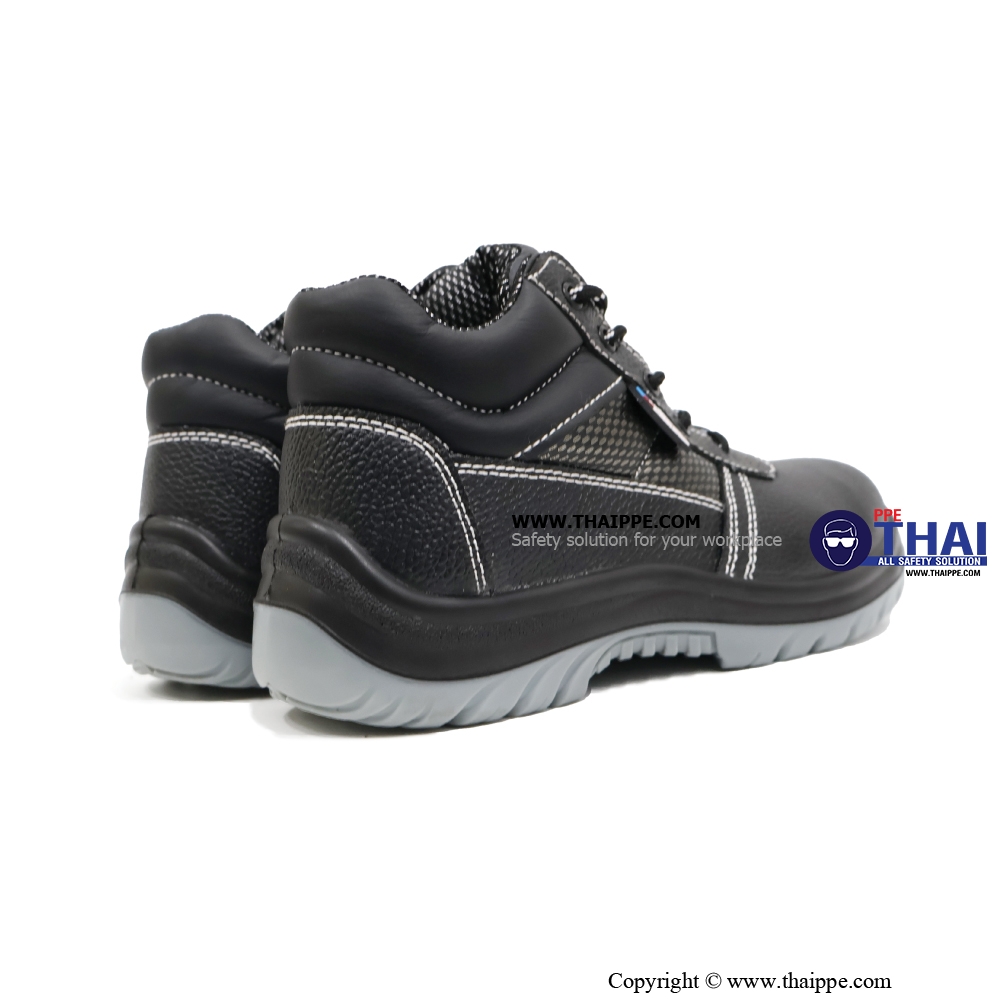 T02-TEXAS (6340A) #BESTSAFE รองเท้านิรภัยแบบหุ้มข้อ  หนังวัวอัดลายกันน้ำ สีดำ พื้น PU injection, หัวเหล็ก 200 J กันทะลุเสริมแผ่นเหล็ก S3 SRC ยี่ห้อ BESTSAFE