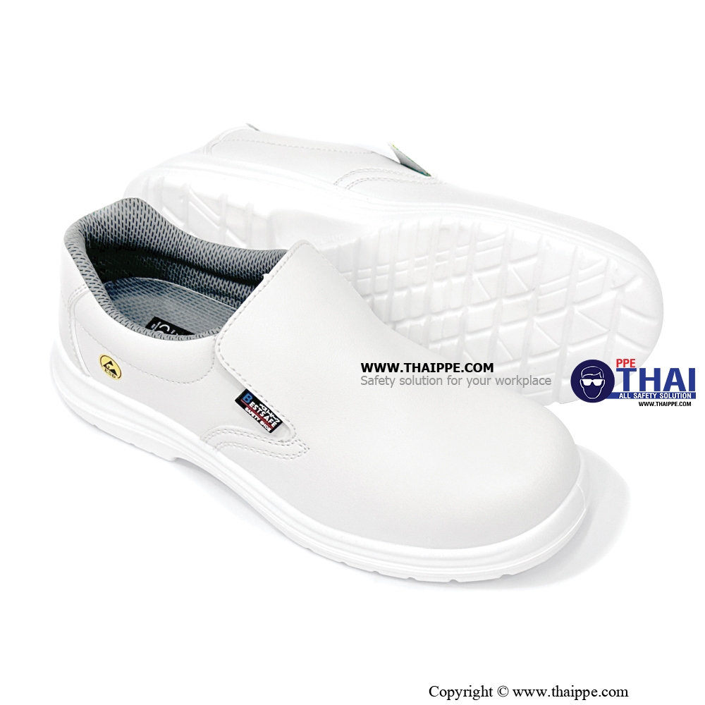 ELASTIC- A White [S2] รองเท้านิรภัยหุ้มส้น สีขาว พื้น PU หัวเหล็ก ยี่ห้อ BESTSAFE