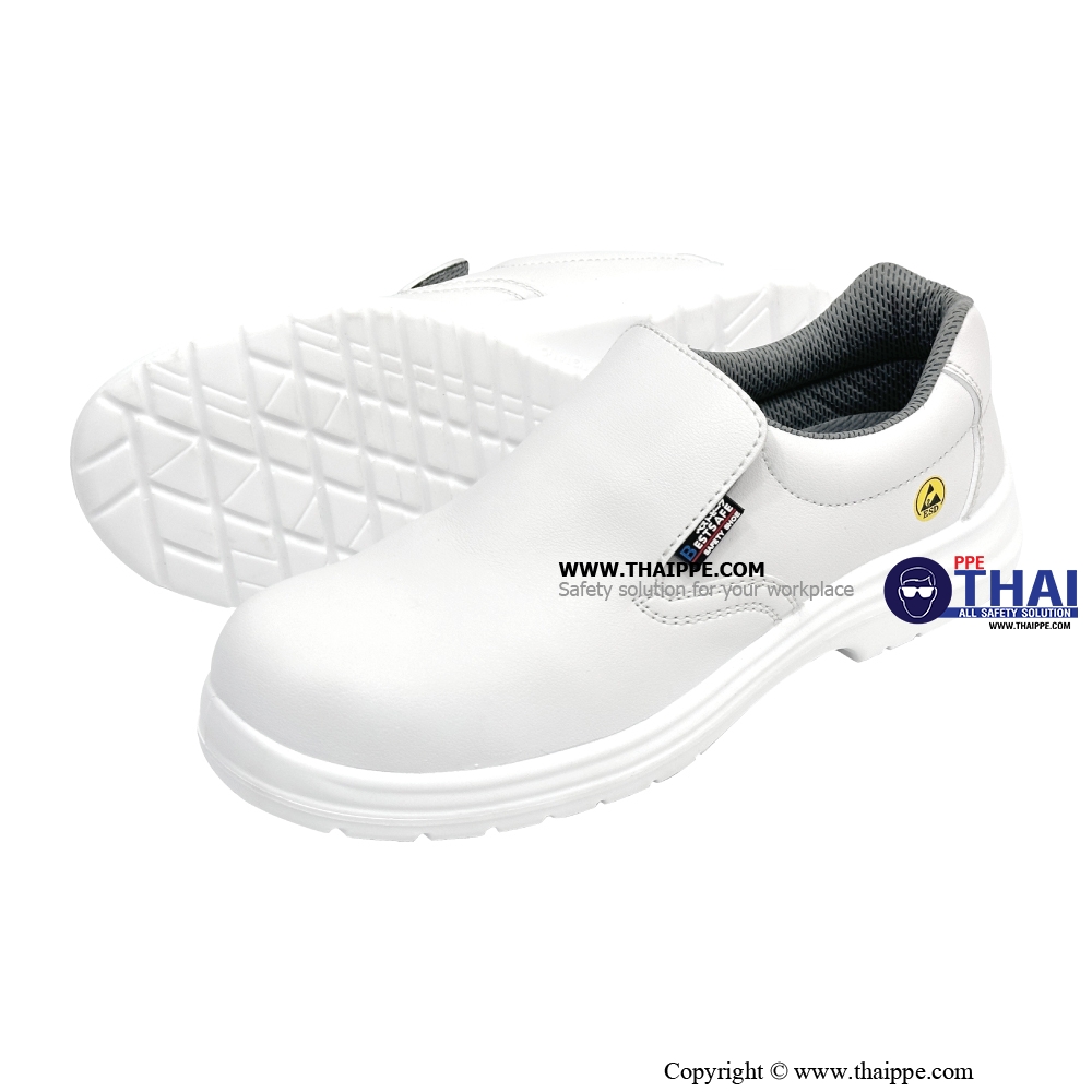 ELASTIC- A White [S2] รองเท้านิรภัยหุ้มส้น สีขาว พื้น PU หัวเหล็ก ยี่ห้อ BESTSAFE