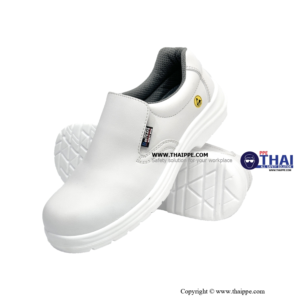 ELASTIC- A White [S2] รองเท้านิรภัยหุ้มส้น สีขาว พื้น PU หัวเหล็ก ยี่ห้อ BESTSAFE