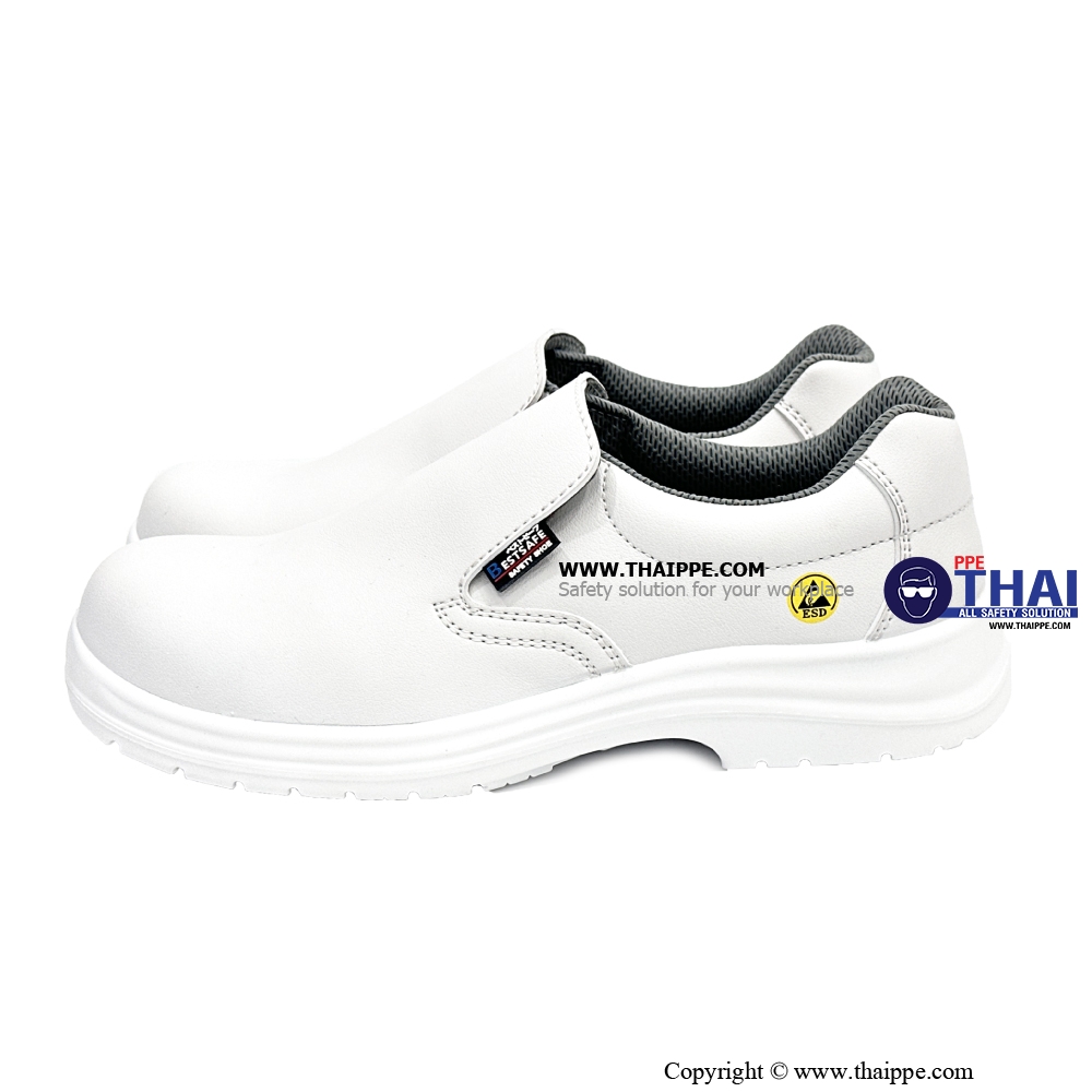 ELASTIC- A White [S2] รองเท้านิรภัยหุ้มส้น สีขาว พื้น PU หัวเหล็ก ยี่ห้อ BESTSAFE