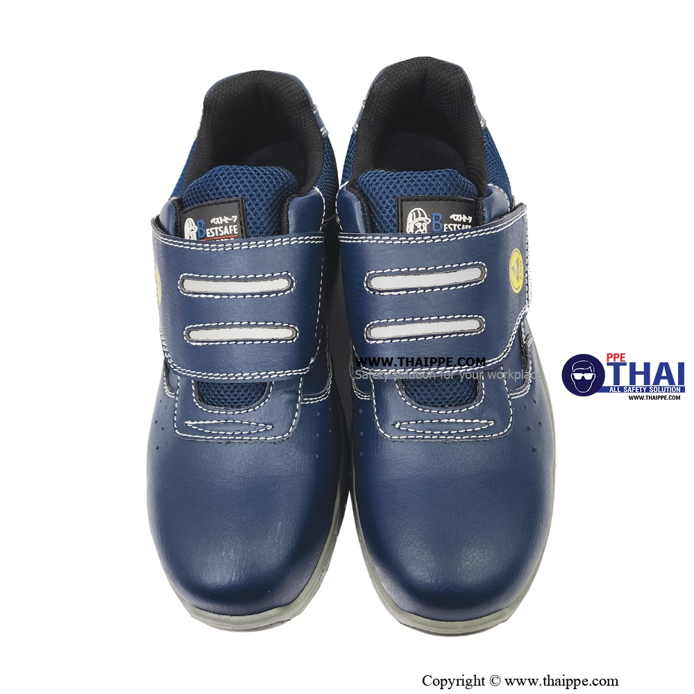 BALANCE TAPE BLUE [S2] #BESTSAFE รองเท้านิรภัยหุ้มส้นแบบเทปเวลโกร สีกรม พื้น PU/PU หัว COMPOSITE
