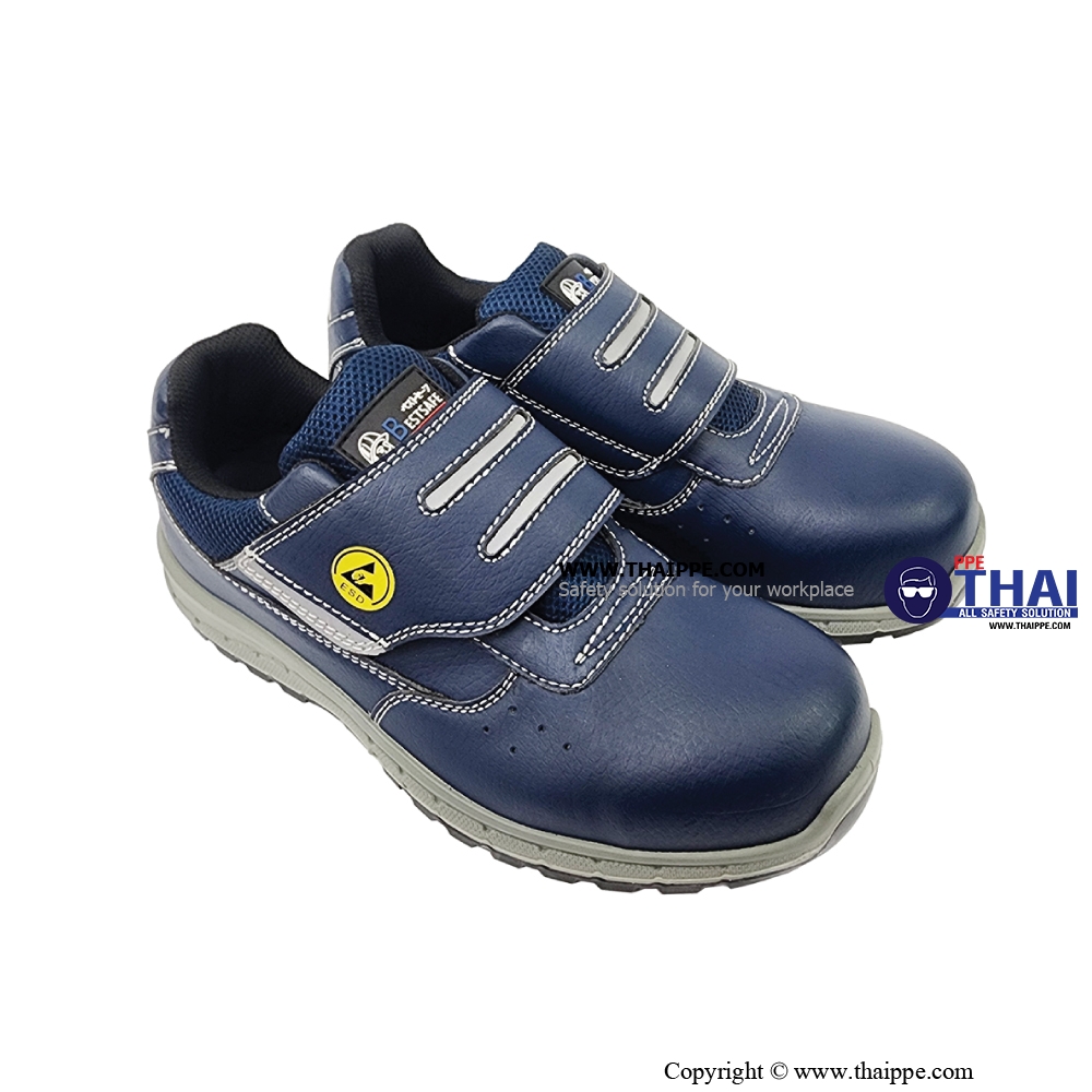 BALANCE TAPE BLUE [S2] #BESTSAFE รองเท้านิรภัยหุ้มส้นแบบเทปเวลโกร สีกรม พื้น PU/PU หัว COMPOSITE