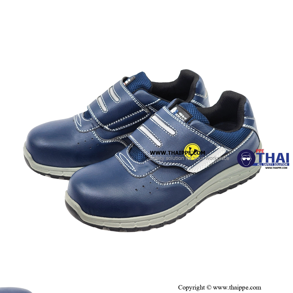 BALANCE TAPE BLUE [S2] #BESTSAFE รองเท้านิรภัยหุ้มส้นแบบเทปเวลโกร สีกรม พื้น PU/PU หัว COMPOSITE
