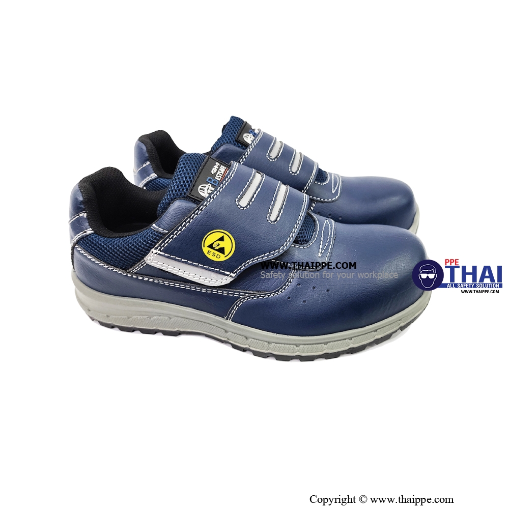 BALANCE TAPE BLUE [S2] #BESTSAFE รองเท้านิรภัยหุ้มส้นแบบเทปเวลโกร สีกรม พื้น PU/PU หัว COMPOSITE