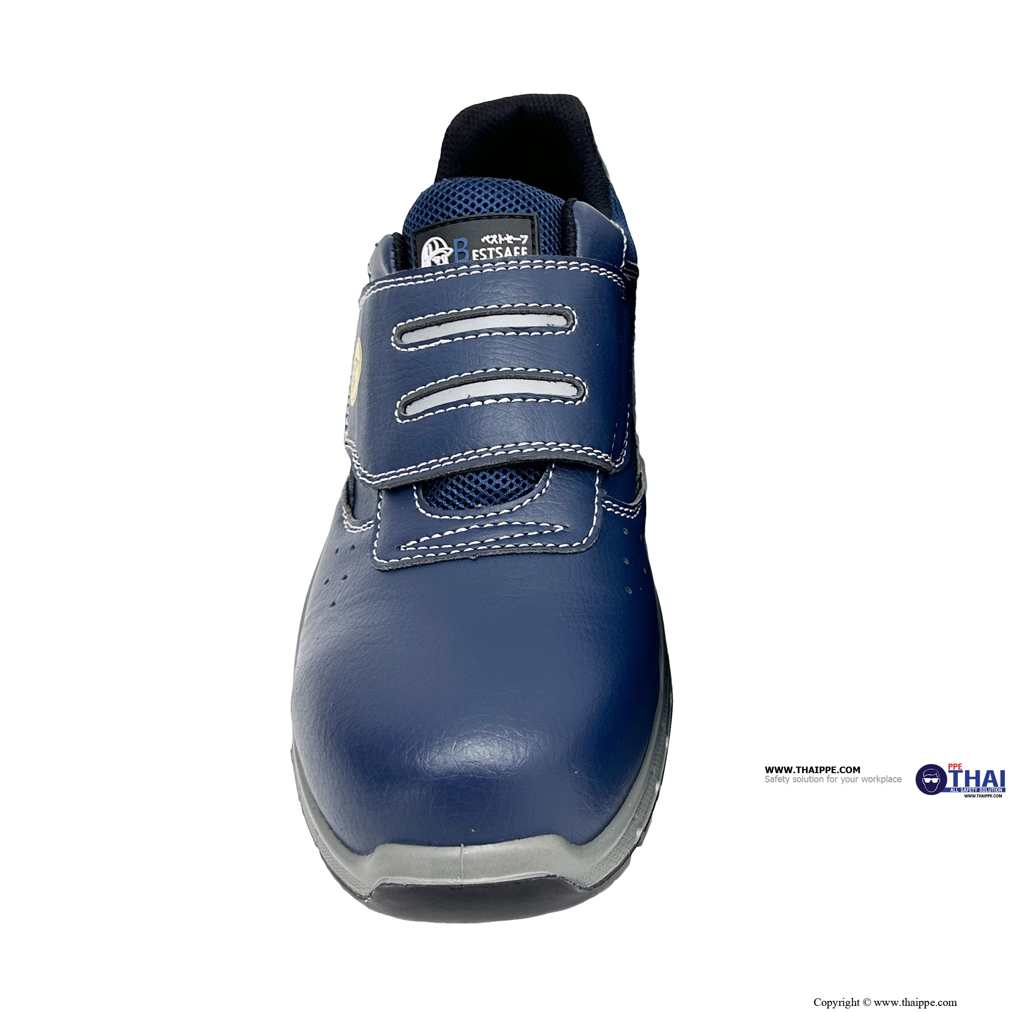 BALANCE TAPE BLUE [S2] #BESTSAFE รองเท้านิรภัยหุ้มส้นแบบเทปเวลโกร สีกรม พื้น PU/PU หัว COMPOSITE