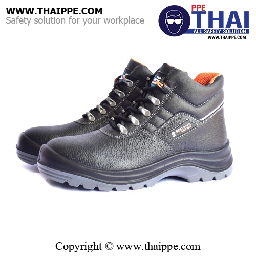 H02 รองเท้าหุ้มข้อ นิรภัย สีดำ หัวเหล็ก หนังอัดลาย #BESTSAFE