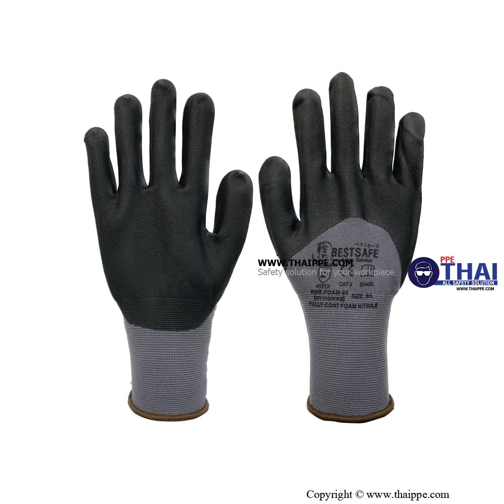 BGNBRFOAM04 [NY1355FRB] ถุงมือผ้าเคลือบโฟมไนไตร [CUT1] Size L