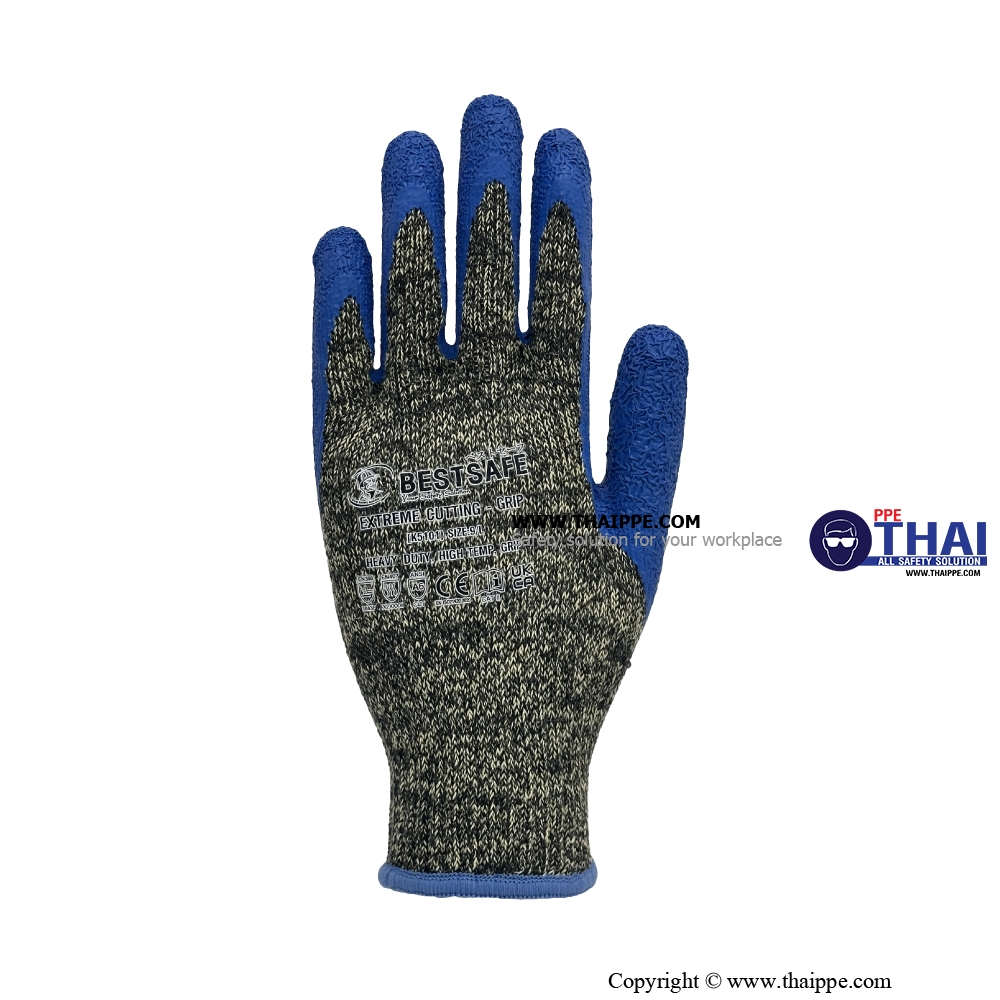 BESTSAFE - Extreme Cutting ARAMID เคลือบ LATEX CUT F ถุงมือผ้าเส้นใยกันบาดกันร้อน