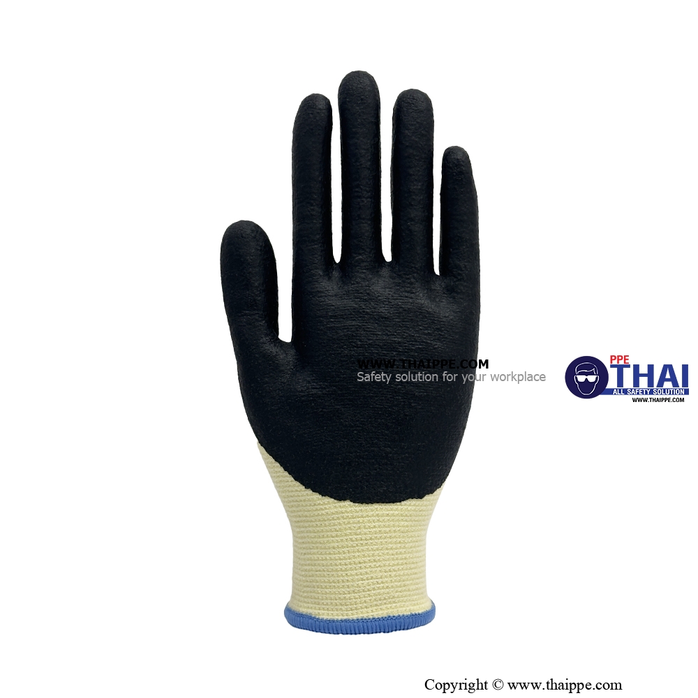 BESTSAFE - NBR03 ถุงมือผ้าเส้นใยแบบกันบาด Aramid เคลือบ nitrile microthin foam CUT3-5