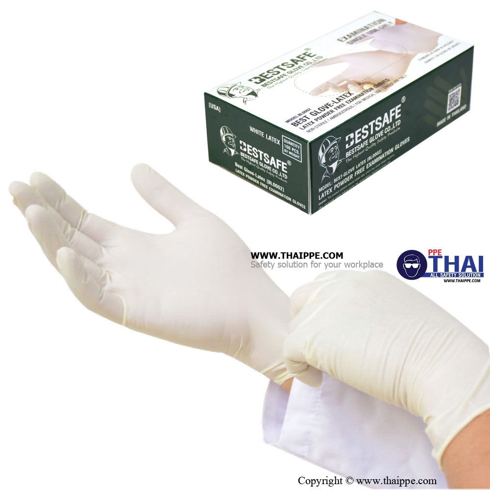 BL-0002- BEST GLOVE LATEX # USA - ถุงมือสำหรับการตรวจวินิจฉัยทางการแพทย์ BESTSAFE แบบบาง - ไม่มีแป้ง Examination glove