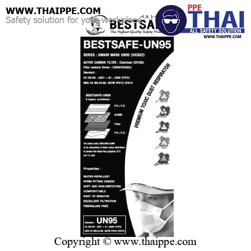 UN95-BESTSAFE # MASK ผ้าปิดจมูก UN95 - 5 Layers แบบบาง ซองดำ # BESTSAFE