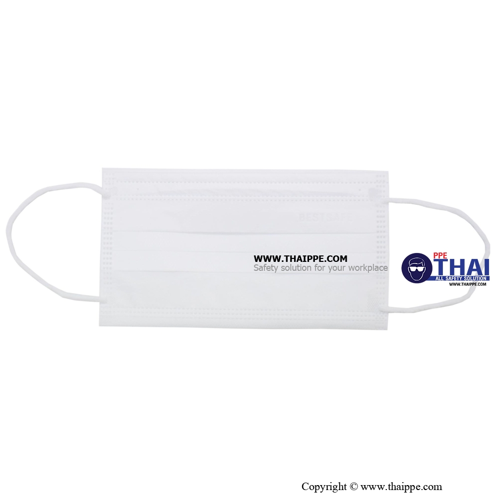 BESTSAFE-033 # 3 Ply mask medical BESTSAFE-033B Box # สีขาว -  ผ้าปิดจมูกกรองฝุ่นกระดาษสำหรับทางการแพทย์ (50ชิ้น/กล่อง)