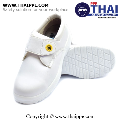 TAPE- A ESD [S2] รองเท้านิรภัยหุ้มส้นแบบเทปเวลโกร สีขาว พื้น PU หัวเหล็ก ยี่ห้อ BESTSAFE 
