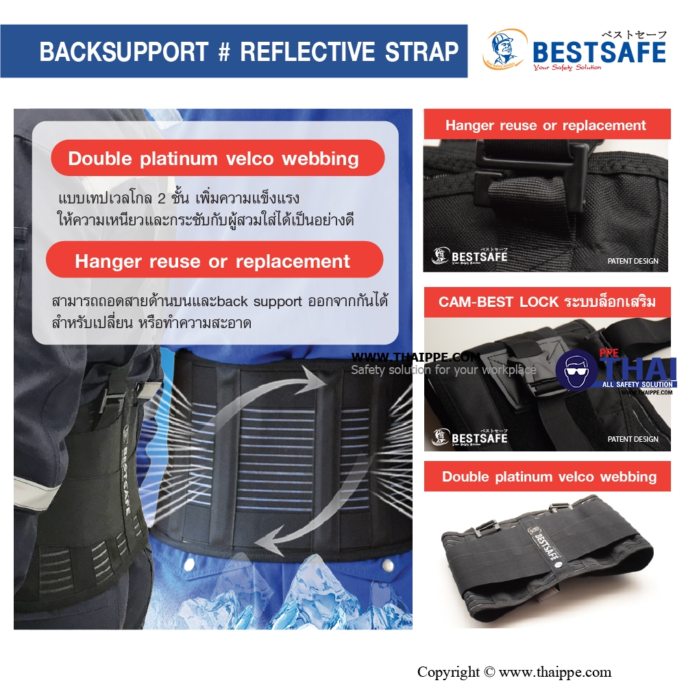 Back support-PREMIUM REFLECTIVE เข็มขัดพยุงหลัง #BESTSAFE 