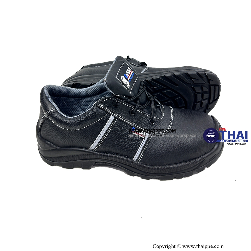 V01-WOVERINE #BESTSAFE รองเท้านิรภัยหุ้มส้น สีดำ มีแถบสะท้อนแสง พื้น PU/TPU หัวคอมโพสิต [S2]