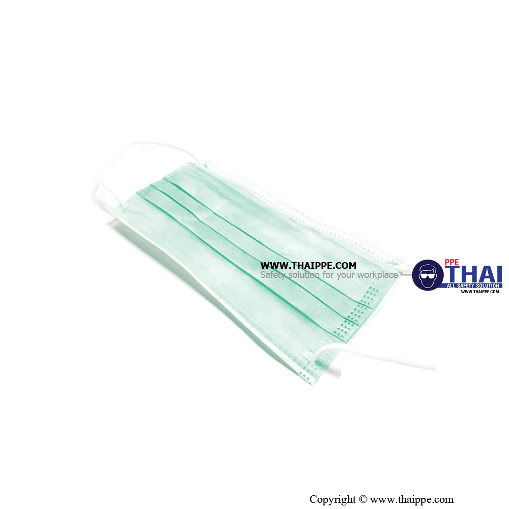 BESTSAFE-033 # 3 Ply mask medical BESTSAFE-033 Plastic Pack # สีเขียว - ผ้าปิดจมูกกรองฝุ่นกระดาษสำหรับทางการแพทย์ (50ชิ้น/กล่อง)