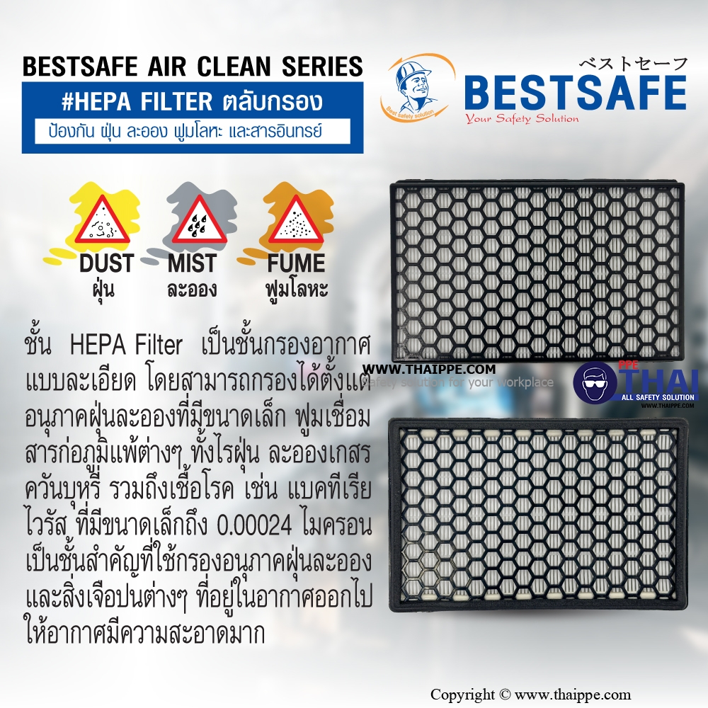 BESTSAFE AIR CLEAN SERIES # HEPA FILTER ตลับกรองป้องกัน  ฝุ่น ละออง ฟูมโลหะ และสารอินทรย์