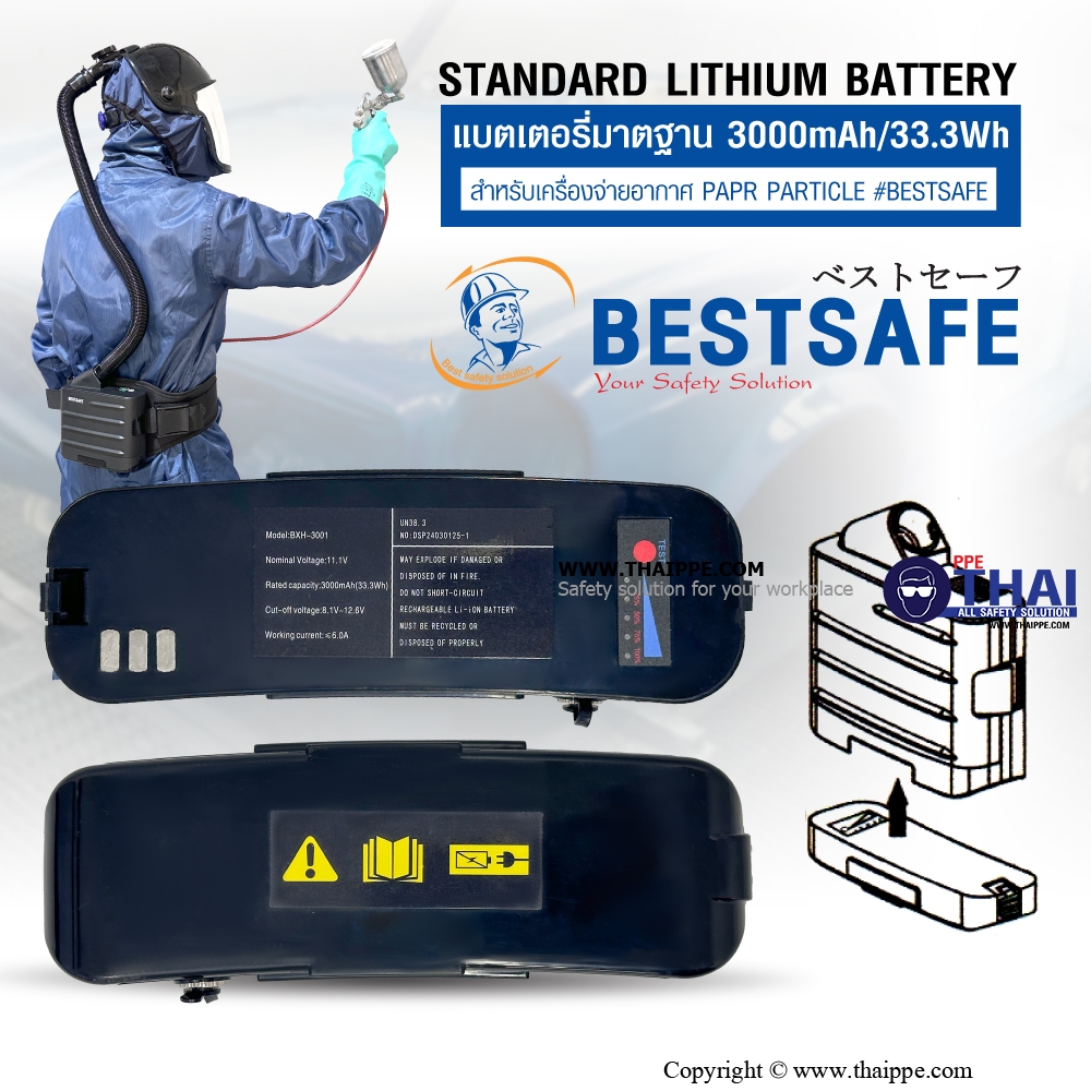 Standard lithium battery แบตเตอรี่มาตฐาน 3000mAh/33.3Wh สำหรับเครื่องจ่ายอากาศ PAPR PARTICLE #BESTSAFE
