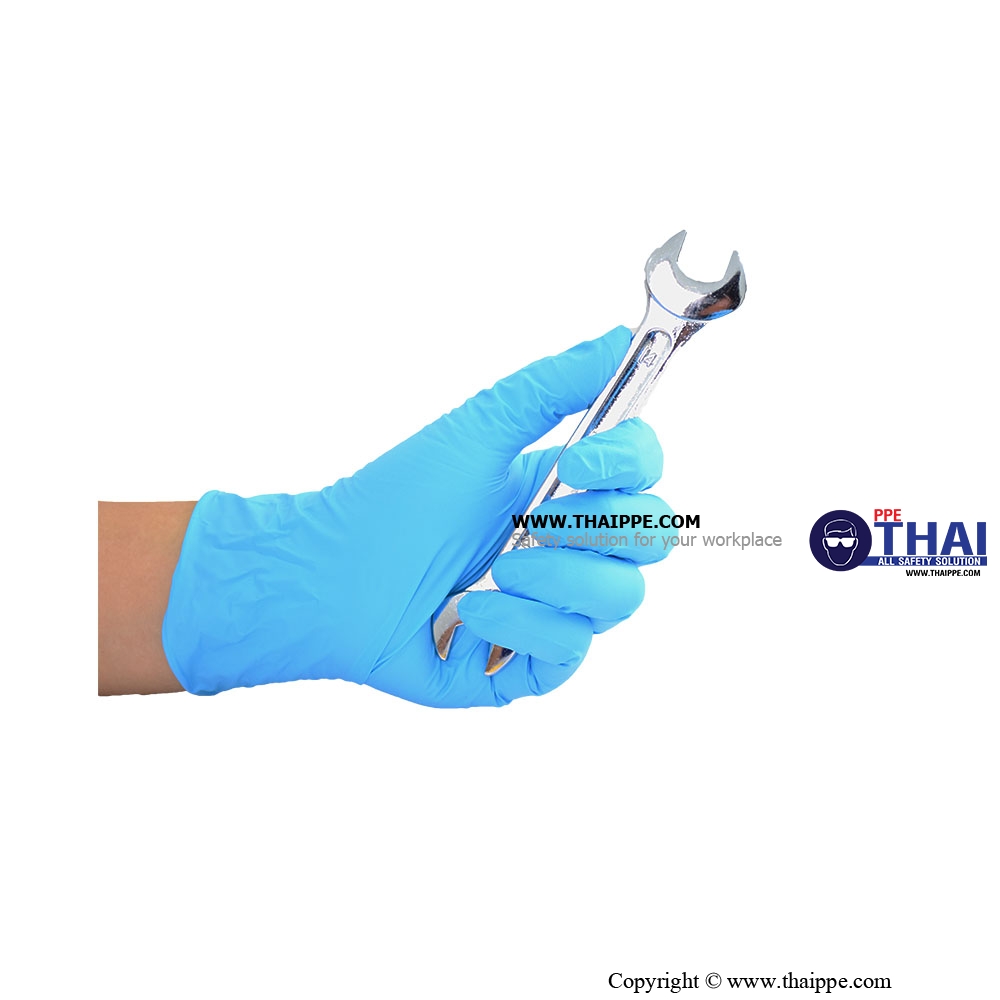 BG-0001 Extra Thick # NITRILE Disposable glove - # TH - ถุงมือยางไนไตร - ไม่มีแป้ง Disposable : สีฟ้า
