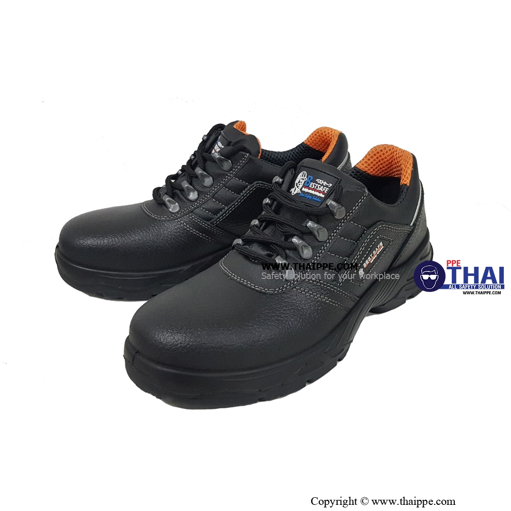 H01-HEAT TECH SB HRO HI CI SR FO [EH] รองเท้านิรภัยหุ้มส้น หนัง S1 สีดำ พื้น PU/R  ป้องกันไฟฟ้า 18 kV ยี่ห้อ BESTSAFE