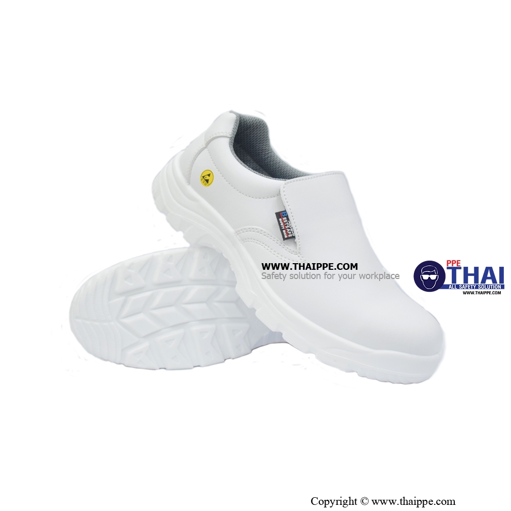 ELASTIC- A White [S2] รองเท้านิรภัยหุ้มส้น สีขาว พื้น PU หัวเหล็ก ยี่ห้อ BESTSAFE #37