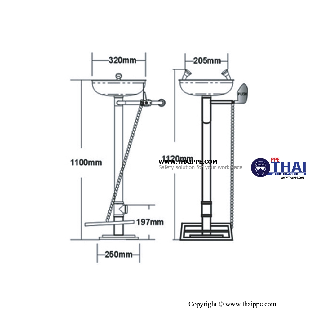 6150E-SS [SS-E150] อ่างล้างตานิรภัยแบบมือผลักและเท้าเหยียบ #BESTSAFE