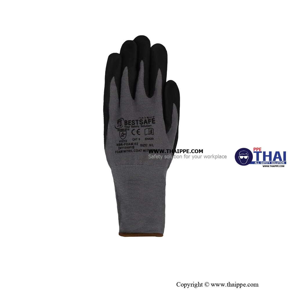 BG-NBR-FOAM-02 DOT [NY1350FD] ถุงมือผ้าเคลือบยางไนไตร มี Dot [Cut-1]