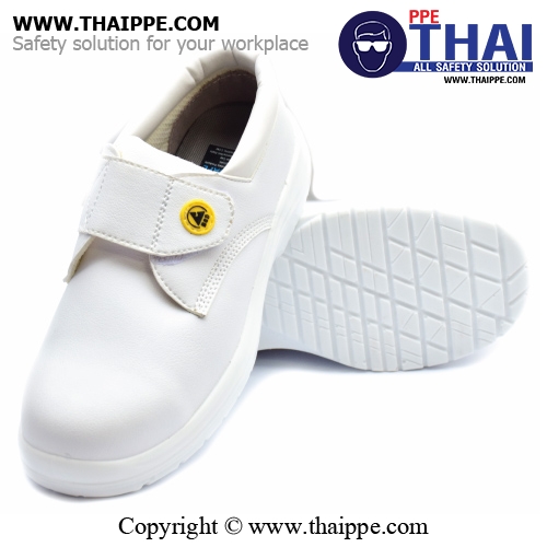 TAPE- A ESD [S2] รองเท้านิรภัยหุ้มส้นแบบเทปเวลโกร สีขาว พื้น PU หัวเหล็ก ยี่ห้อ BESTSAFE size 43