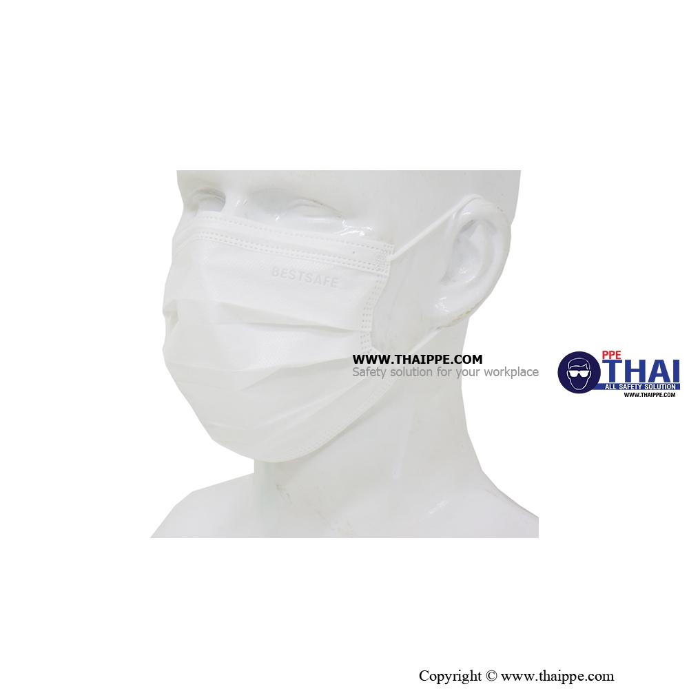 BESTSAFE-033 # 3 Ply mask medical BESTSAFE-033B Box # สีขาว -  ผ้าปิดจมูกกรองฝุ่นกระดาษสำหรับทางการแพทย์ (50ชิ้น/กล่อง)