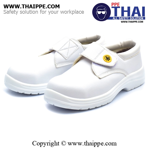 TAPE- A ESD [S2] รองเท้านิรภัยหุ้มส้นแบบเทปเวลโกร สีขาว พื้น PU หัวเหล็ก ยี่ห้อ BESTSAFE size 43