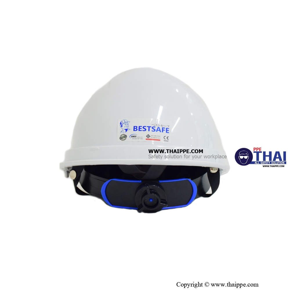 BSH-22-PM SMARTSAFE (ABS) หมวกนิรภัยปรับหมุน  พร้อมสายรัดคางสีดำ 4 จุด ไนล่อน + ยางยืดพร้อมคลิ๊ปล็อคดำ 