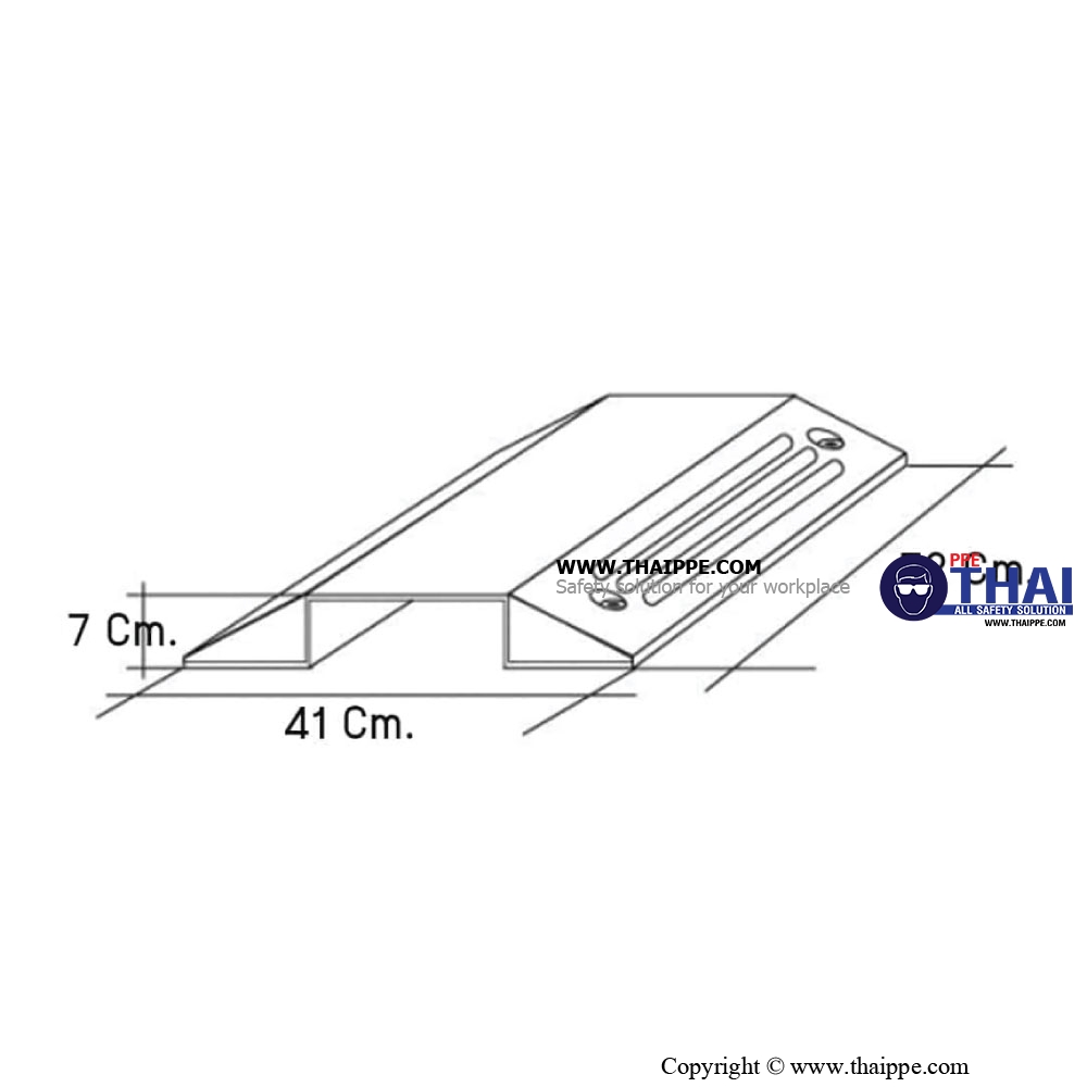 ยางชะลอความเร็ว ขนาด 41x52x7 cm. พร้อมช่องเหล็กใส่สายเคเบิ้ล (1 ช่อง) พร้อมพูกน็อตเหล็ก ขนาด 10 cm.