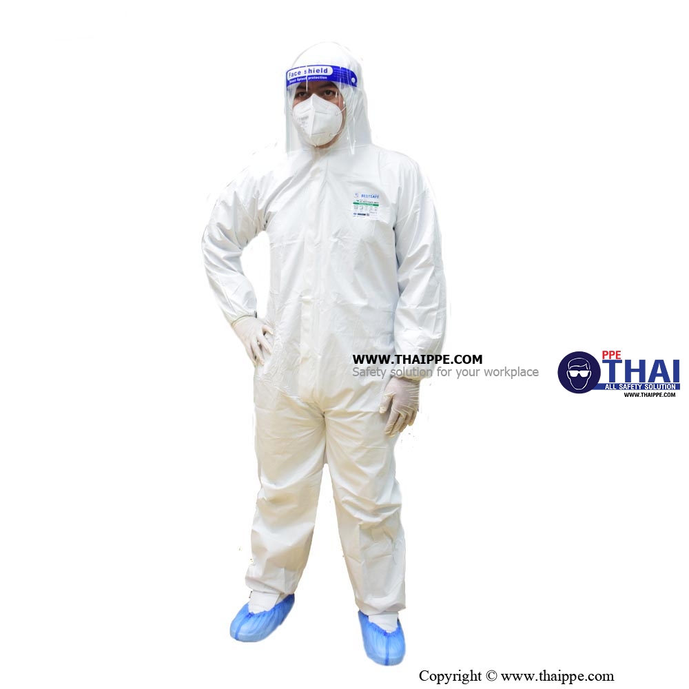 SF-001 # SF- BESTSAFE STANDARD # COVERALL [SERGE SEAM] ชุดป้องกันสารเคมี งานอุตสาหกรรมและการแพทย์ Type 5,6 Level C #BESTSAFE