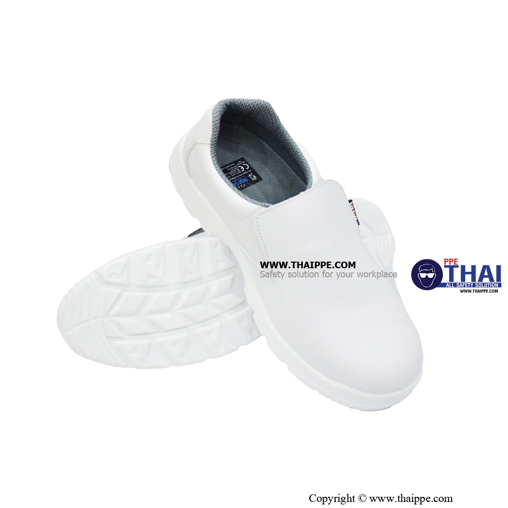 ELASITC- A White [S2] รองเท้านิรภัยหุ้มส้น สีขาว พื้น PU หัวเหล็ก ยี่ห้อ BESTSAFE #42