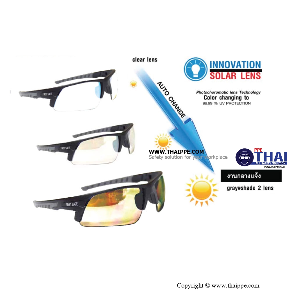 BRAVO TECTICAL #716 แว่นตานิรภัยเลนส์ Phtochromatic lens ยี่ห้อ BESTSAFE 