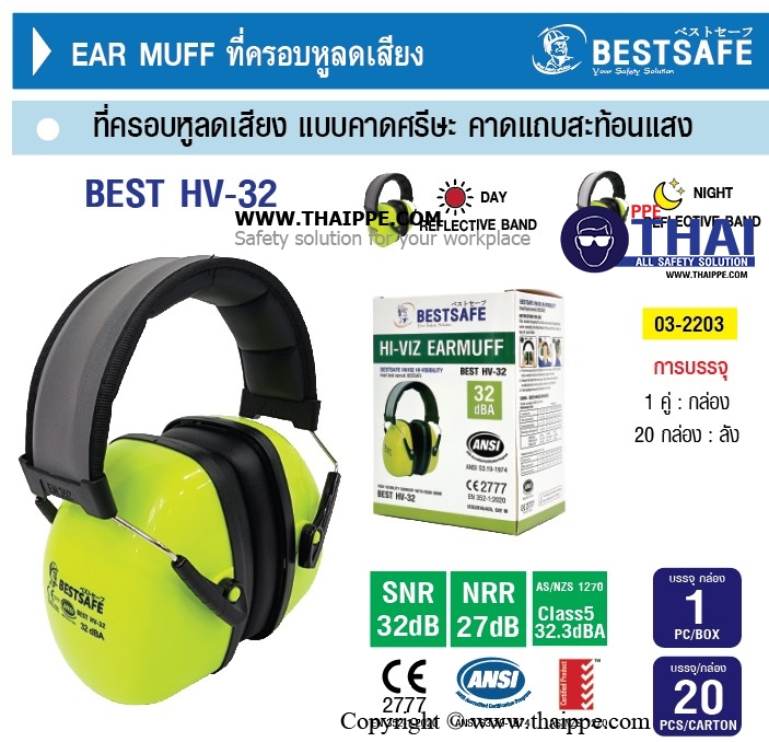 HV-32 ที่ครอบหูสาย Titanium with coating BESTSAFE (32 dBA) # BESTSAFE
