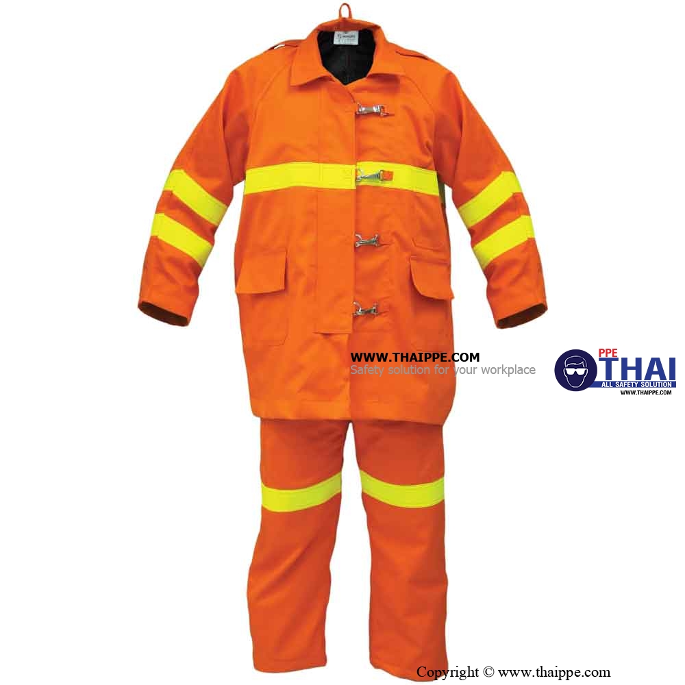 TS-001 ชุดซ้อมดับเพลิง แบบเสื้อแยกกางเกง สี : ส้ม