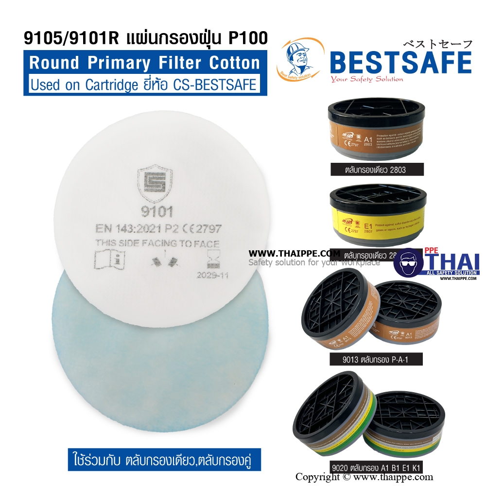 9105/9101R แผ่นกรองฝุ่นP100 Round Primary Filter Cotton Usedon Cartridge ยี่ห้อ CS-BESTSAFE