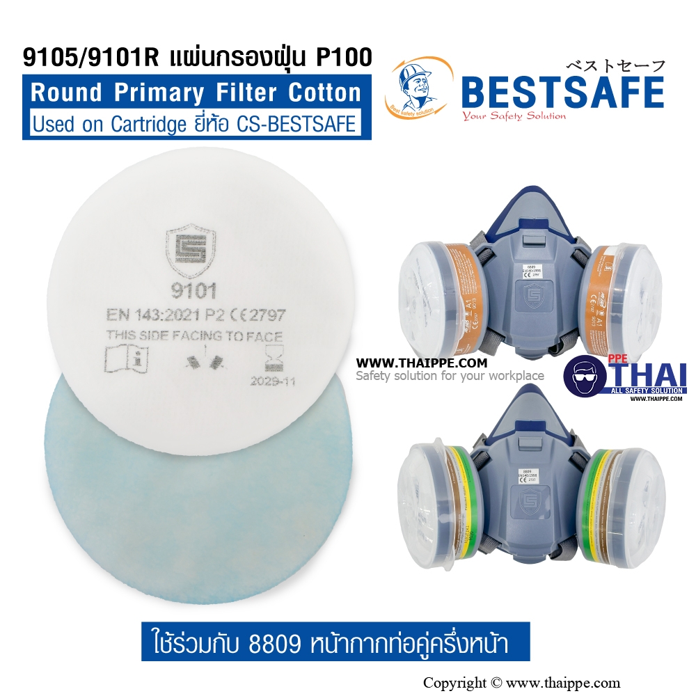 9105/9101R แผ่นกรองฝุ่นP100 Round Primary Filter Cotton Usedon Cartridge ยี่ห้อ CS-BESTSAFE
