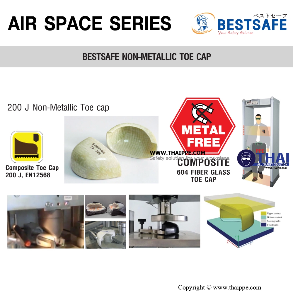 APOLO AIR SPACE [S3] รองเท้านิรภัยหุ้มส้น สีดำ พื้น PU/TPU, หัวคอมโพสิต200J พื้น Dynaflex ยี่ห้อ BESTSAFE 