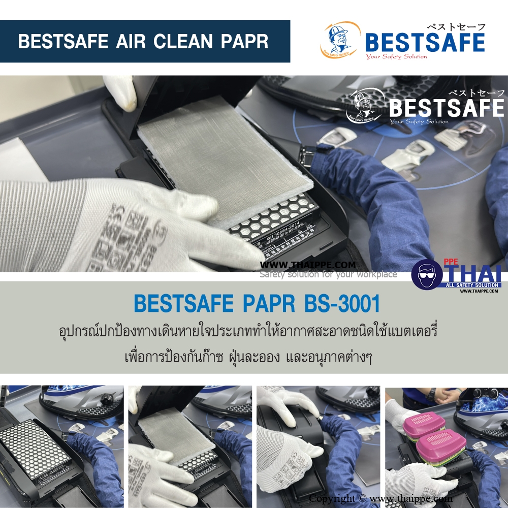 BS-3001 # PAPR PARTICLE fan unit  เครื่องจ่ายอากาศ- หน้ากากทำงานด้วยแบตเตอรี่ PARTICAL x 1 SET 