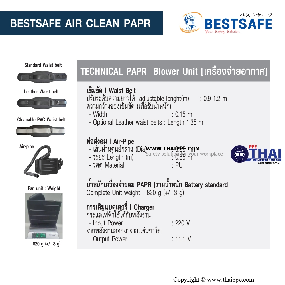 BS-3001 # PAPR PARTICLE fan unit  เครื่องจ่ายอากาศ- หน้ากากทำงานด้วยแบตเตอรี่ PARTICAL x 1 SET 